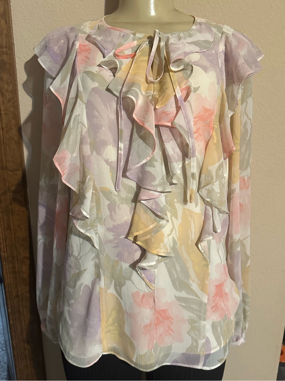 Ralph Lauren Women's Pastel Floral Ruffle Blouse - Lavender/Pink/Yellow